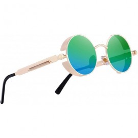 Round Gothic Steampunk Sunglasses for Women Men Round Lens Metal Frame S567 - Gold&green - CF17XMOEGGZ $13.95