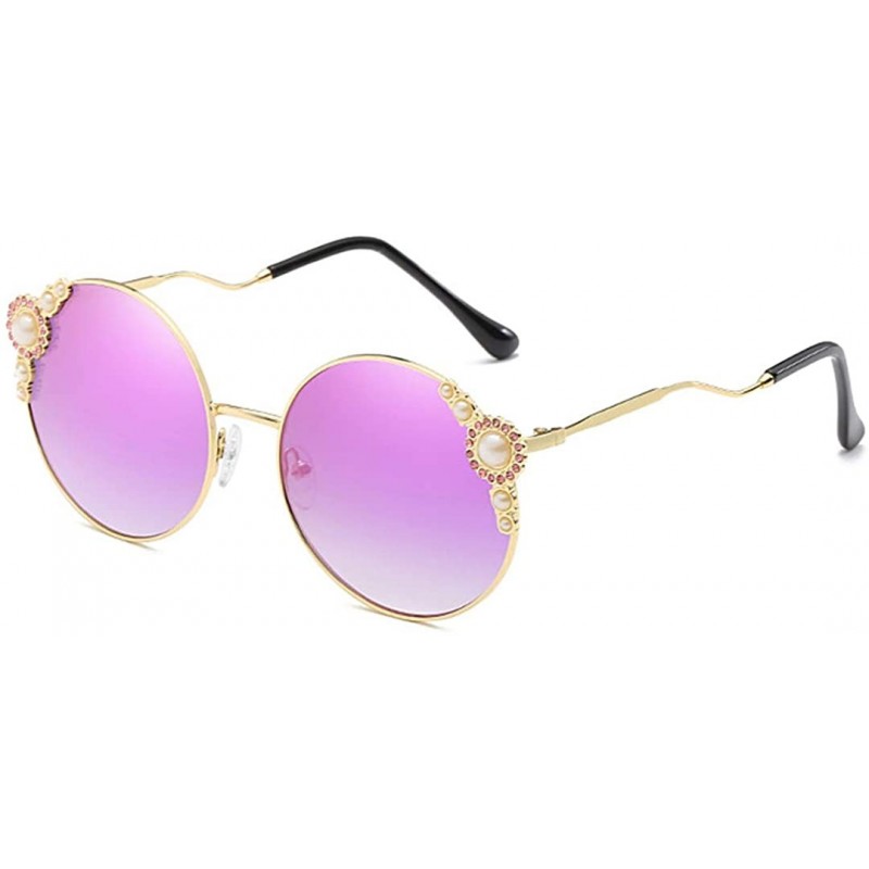 Oversized Fashion Round Pearl Decor Sunglasses UV Protection Metal Frame - Gold Frame Purple Lens - CT18UU524NI $15.80