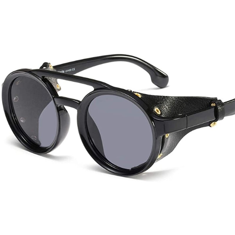 Round Round Punk Sunglasses-Trendy Stud Glasses Men and Women Sunglasses - C4 Bright Black / Full Gray - CC19087C8Z8 $19.51