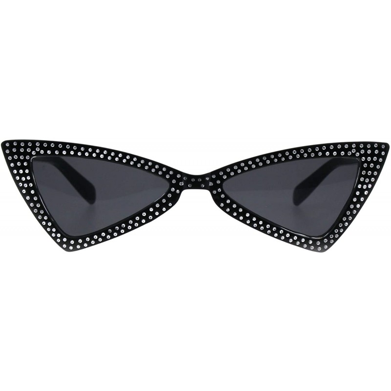 Cat Eye Womens Bling Engrave Triangle Plastic Cat Eye Plastic Sunglasses - All Black - CQ18GL66OO7 $10.82