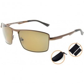 Rectangular Mens Polycarbonate Lens Polarized Sunglasses With Metal Frame Spring Hinges - Brown/Brown Lens - CE186L6858I $41.71