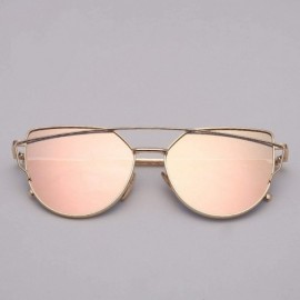 Cat Eye Designer Cat eye Sunglasses Women Vintage Metal Reflective Glasses For Women - Gold Yellow - CI18W7YGSZK $14.29