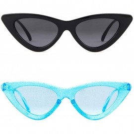 Goggle Cat Eye Sunglasses Vintage Mod Style Retro Kurt Cobain Sunglasses - Black&clear Blue - CF18ZUN9299 $11.77