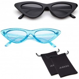 Goggle Cat Eye Sunglasses Vintage Mod Style Retro Kurt Cobain Sunglasses - Black&clear Blue - CF18ZUN9299 $11.77