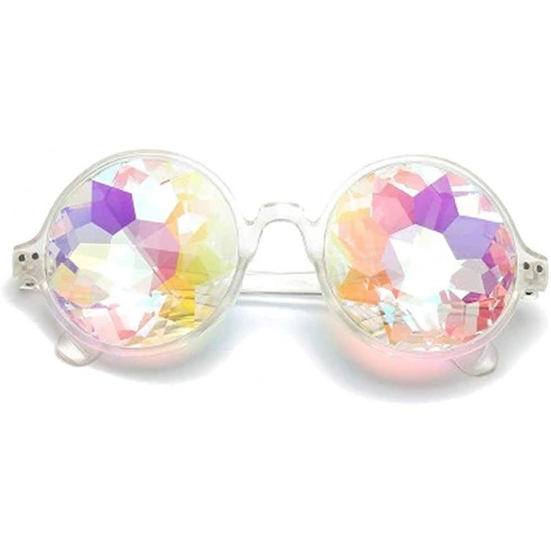 Round Kaleidoscope Glasses for Raves Rainbow Prism Diffraction Crystal Lenses - Clear - CD17YLIGOLS $8.27