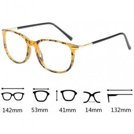 Square Women Retro Square Frame Eyeglasse Metal Temple Horn Rimmed Clear Lens - Leopard Print - CA18KMLCM20 $13.26