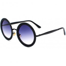 Round Women Diamond Rhinestone Sunglasses Oversized Round Metal Frame - Black- Grey Gradient Lens - CX18SGWUOS7 $13.57