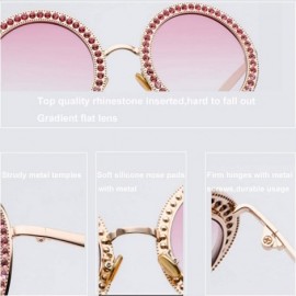 Round Women Diamond Rhinestone Sunglasses Oversized Round Metal Frame - Black- Grey Gradient Lens - CX18SGWUOS7 $13.57