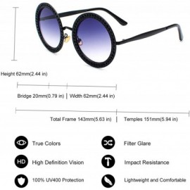 Round Women Diamond Rhinestone Sunglasses Oversized Round Metal Frame - Black- Grey Gradient Lens - CX18SGWUOS7 $13.57