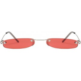 Goggle Ladies Clear Lens Small Narrow Sunglasses Vintage Rimless Rectangle Sunglasses Red Shades Metal Frame Eyewear - CZ18T0...