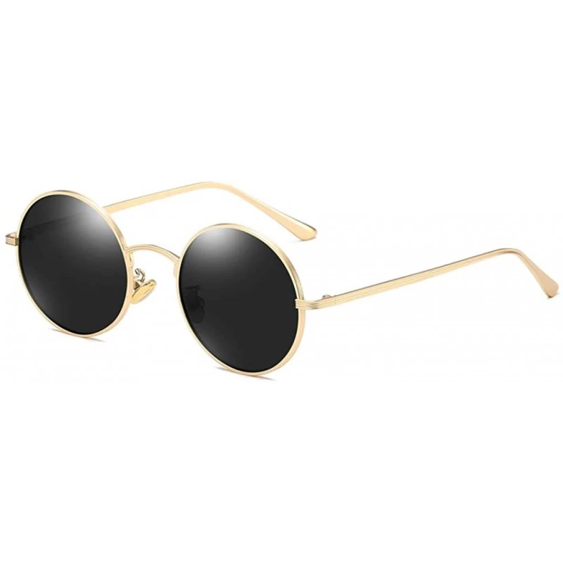 Round Women Vintage Sunglasses Polarized Retro Male Sun Glasses Round Metal Frame Uv400 - Gold With Black - C618WZ0D743 $12.93