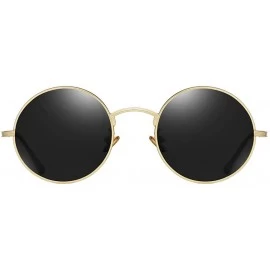 Round Women Vintage Sunglasses Polarized Retro Male Sun Glasses Round Metal Frame Uv400 - Gold With Black - C618WZ0D743 $12.93