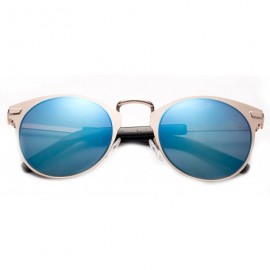 Oval "Yelena" Women's Fashion Cat Eye Flat Metal Frame Flash Lens Sunglasses - Gold/Blue - CN12FWAUWC9 $7.78