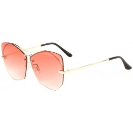 Cat Eye Oceanic Color Rimless Cross Curved Top Bar Geometric Cat Eye Sunglasses - Pink - C919005TDMD $17.81