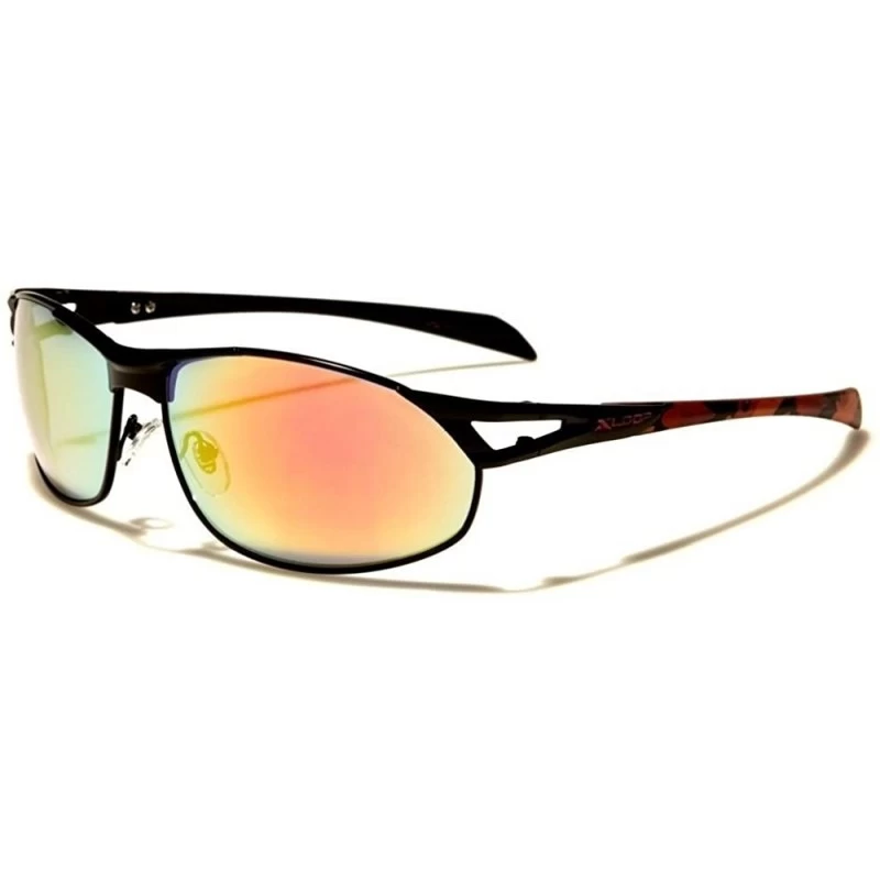 Rectangular Mirrored Lens Temple Stylish Mens Fashion Rectangle Sporty Sunglasses - Black / Red - CV1892G4SR2 $12.05
