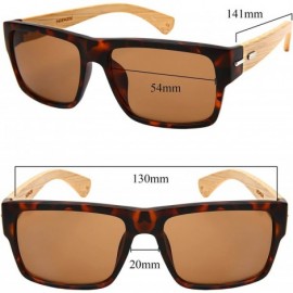 Rectangular Retro Square Wooden Bamboo Sunglasses 540894BM-SD - Matte Tortoise/Brown Lens - CX1884YU5IW $13.47