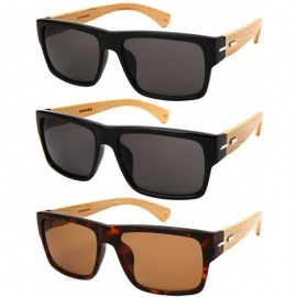 Rectangular Retro Square Wooden Bamboo Sunglasses 540894BM-SD - Matte Tortoise/Brown Lens - CX1884YU5IW $13.47