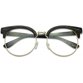 Rimless Round Wood Print Oversized Half Frame Gold Metal Clear Flat Lens Eye Glasses - Grey - CX12O6N7N0N $10.78