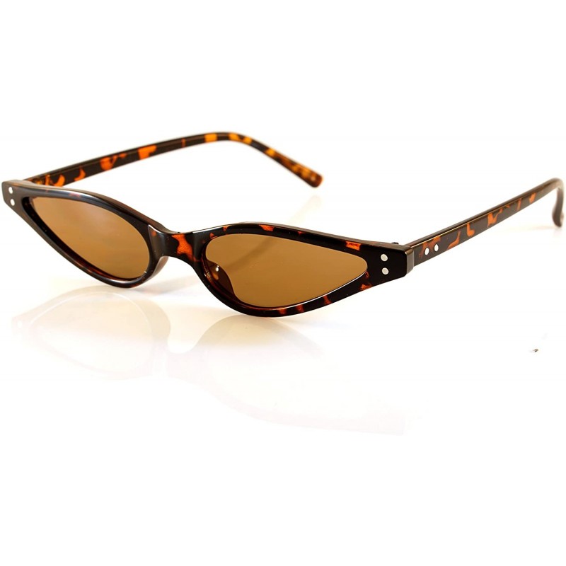 Cat Eye 90s Vintage Extreme Wide Metal Accent Slim Cat-Eye Sunglasses A146 - Tortoise/ Brown - CW18CHHRL2U $12.82