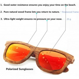 Square Polarized Real Solid Handmade Rosewood Wood Mirrored Sunglasses for Men & Women - Brown - CF18GDNQNXU $26.11