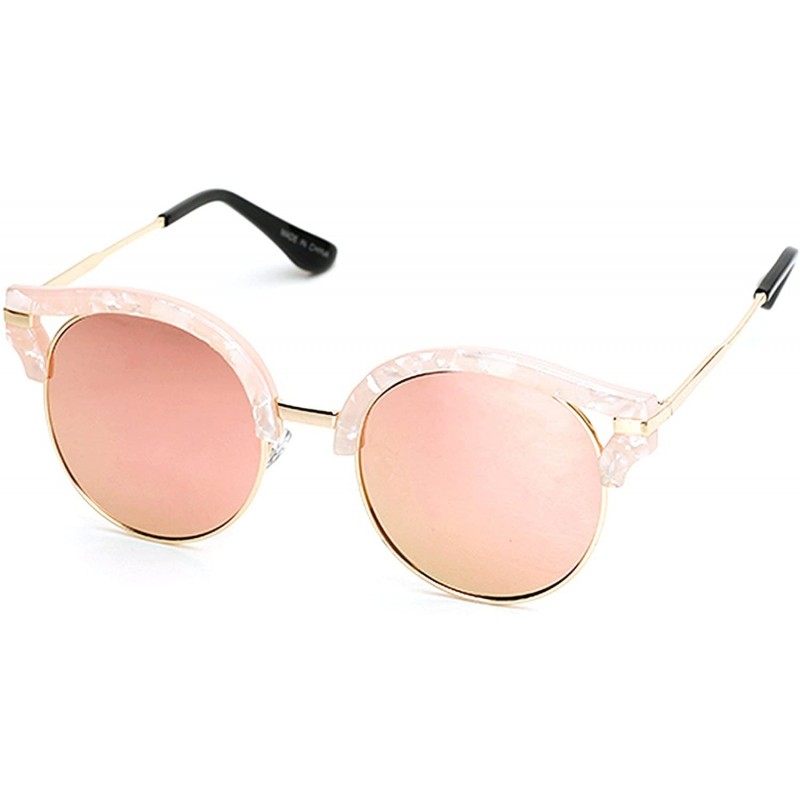 Cat Eye 92006 Oversize CatEye Round Flat Mirror Women men Sunglasses - Gold Arm - C112JP8NG05 $11.68