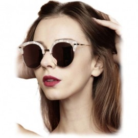 Cat Eye 92006 Oversize CatEye Round Flat Mirror Women men Sunglasses - Gold Arm - C112JP8NG05 $11.68