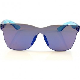 Rectangular Rimless One Piece Panel Color Arm Sunglasses- Color Mirror Lens A205 - Blue Rv - CI18EYKZ27X $15.72