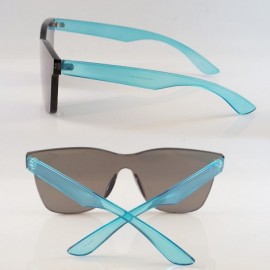 Rectangular Rimless One Piece Panel Color Arm Sunglasses- Color Mirror Lens A205 - Blue Rv - CI18EYKZ27X $15.72