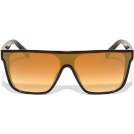 Square Flat Top Classic Square One Piece Shield Sunglasses - Brown - CE197LLO06K $12.23