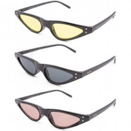 Cat Eye Retro 1950s Narrow Cat Eye Sunglasses for Women Plastic Frame - Assorted All Black- Pink/Black & Yellow/Black - CJ18Z...