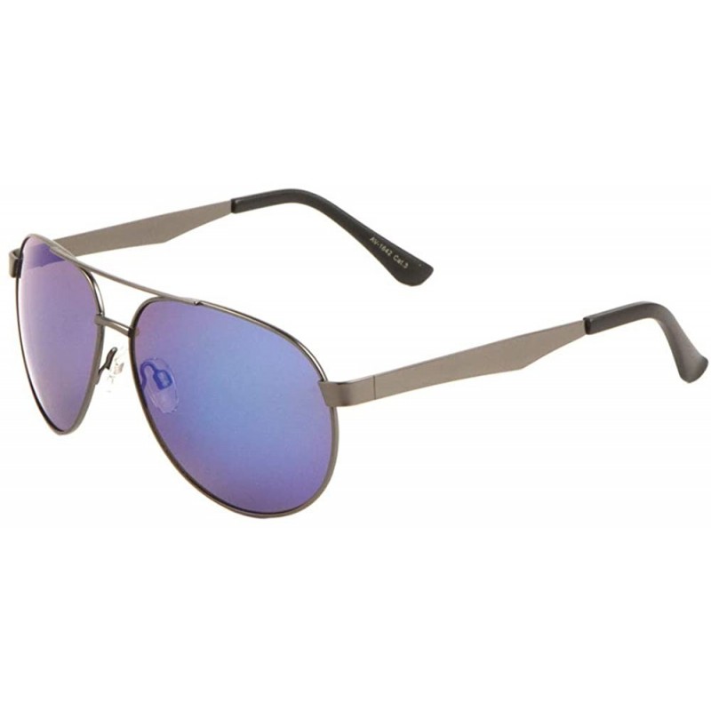 Aviator Classic Round Thin Frame Thick Temple Aviator Sunglasses - Blue - C4197XORQ8L $16.42