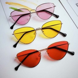 Round Retro Cat Eye Sunglasses Women Yellow Red Lens Sun Glasses Fashion Light Weight Sunglass Vintage Metal Eyewear - CD197Y...