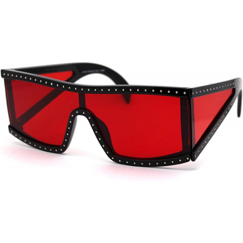 Shield Funky Punk Rock n Roll Studded Plastic Shield Sunglasses - Black Red - CW18XNNS49Q $14.13