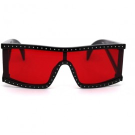 Shield Funky Punk Rock n Roll Studded Plastic Shield Sunglasses - Black Red - CW18XNNS49Q $14.13