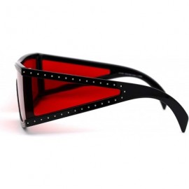 Shield Funky Punk Rock n Roll Studded Plastic Shield Sunglasses - Black Red - CW18XNNS49Q $14.13