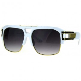 Oversized Mens Mobster Half Rim Gradient Lens Mafia Racer Pilot Sunglasses - White Gold - CC184M57DQ8 $12.33