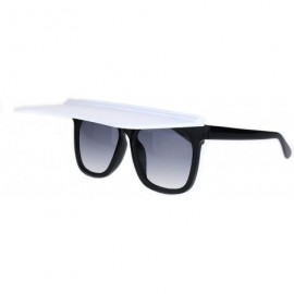 Rectangular Unique Collapsible Sun Visor Horn Rim Hipster Plastic Sunglasses - Black Smoke White - CX18K3WAS07 $7.66