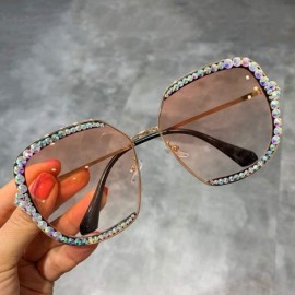 Aviator Sunglasses Women Luxury Rhinestone Square Sun Glasses Clear Lens Oversized Men Vintage Shades - Black - CZ198ZXST8K $...