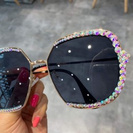 Aviator Sunglasses Women Luxury Rhinestone Square Sun Glasses Clear Lens Oversized Men Vintage Shades - Black - CZ198ZXST8K $...