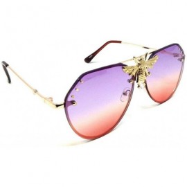 Aviator 3D Killer Bee Luxury Hip Hop Aviator Sunglasses Floating Lenses - Gold & Brown Frame - CY18XISQ9OW $15.44