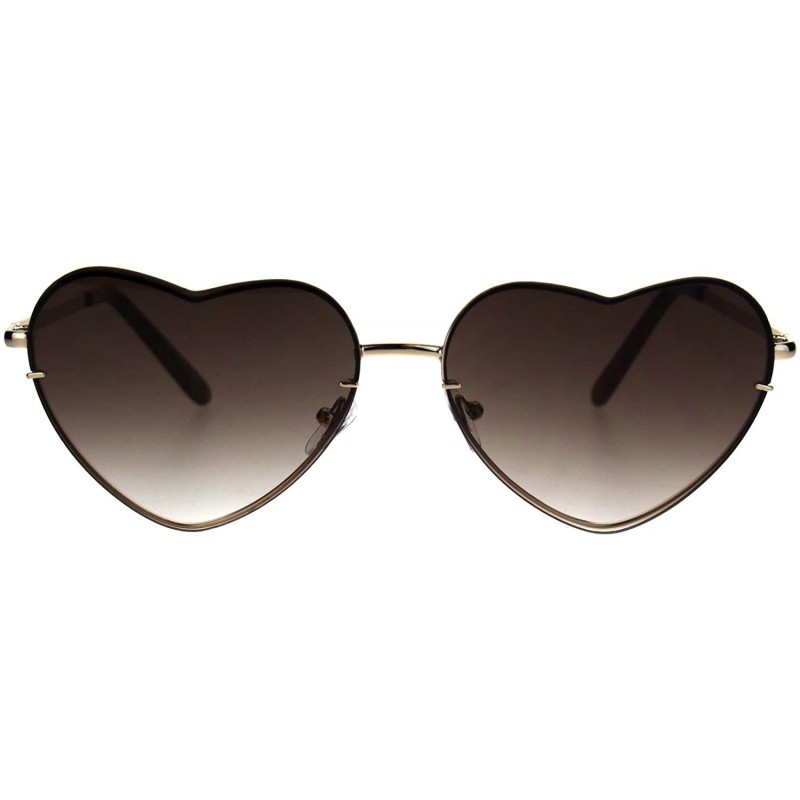 Rimless Womens Exposed Edge Rimless Heart Shape Hippie Color Lens Sunglasses - Gold Brown - C018KRDUGAZ $9.15