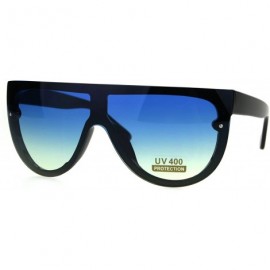 Rectangular Oceanic Color Gradient Lens Flat Top Racer Retro Sunglasses - Black Blue Yellow - C41875O55SI $15.41