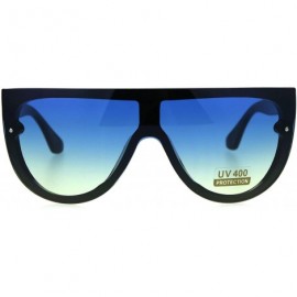 Rectangular Oceanic Color Gradient Lens Flat Top Racer Retro Sunglasses - Black Blue Yellow - C41875O55SI $15.41