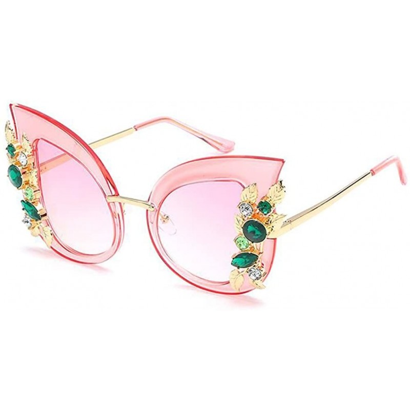 Goggle Woman Cat eye Sunglasses Stylish oversized frame Eyewear with Rhinestones - C6 - C0189L9RILO $9.38