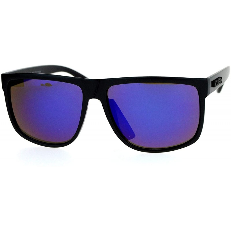 Rectangular Kush Flat Top Plastic Rectangular Mirror Lens Gangster Sunglasses - Matte Black Blue - CN12N8NBTK0 $9.64