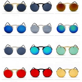 Round Vintage Round Flip Up Sunglasses for Men Women John Lennon Style Circle Sunglasses - Yellow Lens / Golden Frame - CB192...