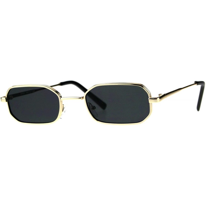 Rectangular Rectangular Heptagon Shape Sunglasses Small Indie Fashion Shades UV 400 - Gold (Black) - C518GG8Y7HA $11.86