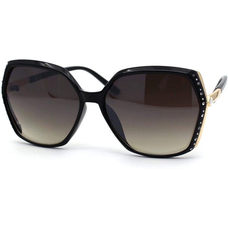 Rectangular Womens Rhinestone Jewel Trim Rectangular Butterfly Sunglasses - Black Gold Brown - CA193MQ9QYU $12.07