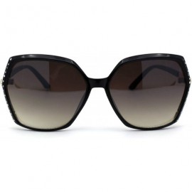 Rectangular Womens Rhinestone Jewel Trim Rectangular Butterfly Sunglasses - Black Gold Brown - CA193MQ9QYU $12.07