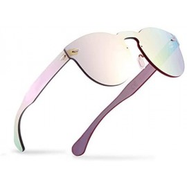 Rimless Vintage Round Rimless One Piece Lightweight Sunglasses Frameless Mirrored Eyewear For Women Men UV Protection - CG183...